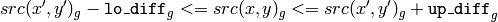 src(x',y')_g- \texttt{lo\_diff} _g<=src(x,y)_g<=src(x',y')_g+ \texttt{up\_diff} _g