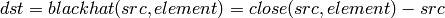 dst=blackhat(src,element)=close(src,element)-src