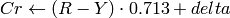 Cr  \leftarrow (R-Y)  \cdot 0.713 + delta