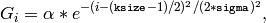 G_i= \alpha *e^{-(i-( \texttt{ksize} -1)/2)^2/(2* \texttt{sigma} )^2},